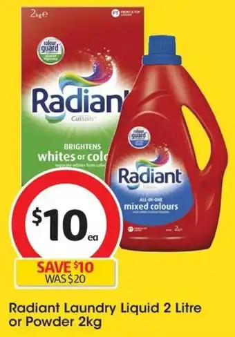 Coles Radiant Laundry Liquid 2 Litre or Powder 2kg offer