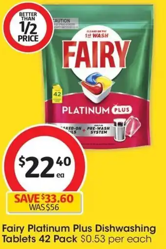 Coles Fairy Platinum Plus Dishwashing Tablets 42 Pack offer