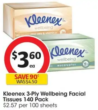 Coles Kleenex 3-Ply Wellbeing Facial Tissues 140 Pack offer