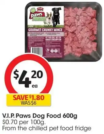 Coles V.I.P. Paws Dog Food 600g offer