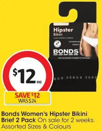 Coles Bonds Women's Hipster Bikini Brief 2 Pack offer