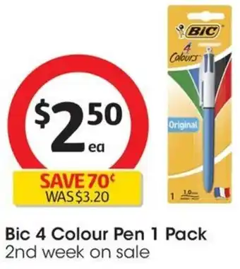 Coles Bic 4 Colour Pen 1 Pack offer
