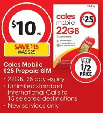 Coles Coles Mobile $25 Prepaid SIM offer