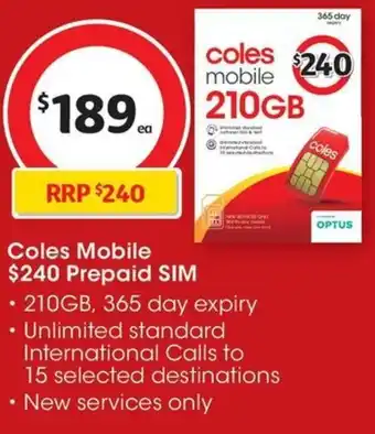 Coles Coles Mobile $240 Prepaid SIM offer
