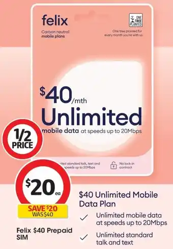 Coles Felix $40 Prepaid offer