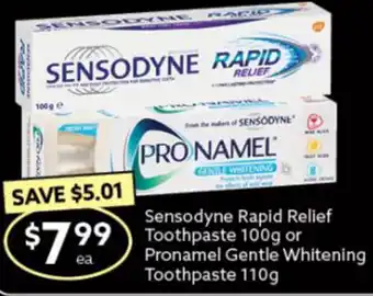 Ritchies Sensodyne Rapid Relief Toothpaste 100g or Pronamel Gentle Whitening Toothpaste 110g offer