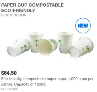 Henry Schein PAPER CUP COMPOSTABLE ECO-FRIENDLY 180ml offer