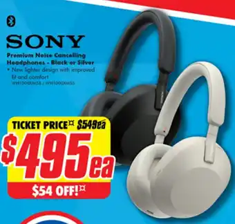 The Good Guys SONY Premium Noise Cancelling Headphones - Black or Silver offer