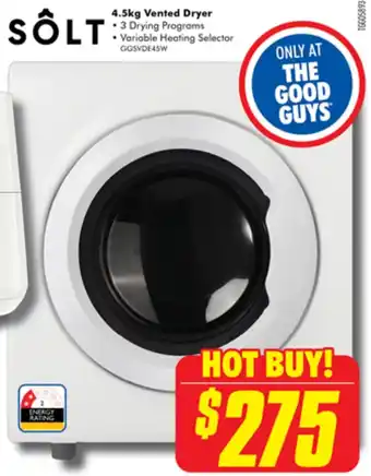 The Good Guys SÔLT 4.5kg Vented Dryer offer