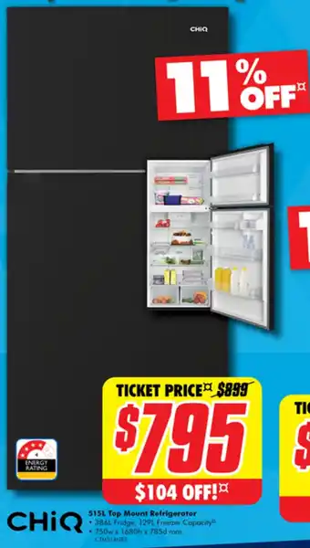 The Good Guys CHIQ 515L Top Mount Refrigerator offer