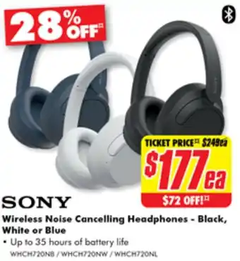 The Good Guys SONY Wireless Noise Cancelling Headphones - Black, White or Blue offer