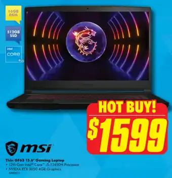 The Good Guys Thin GF63 15.6" Gaming Laptop offer