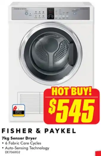 The Good Guys FISHER & PAYKEL 7kg Sensor Dryer offer