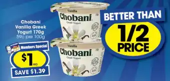 Ritchies Chobani Vanilla Greek Yoghurt 170g offer