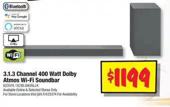 JB Hi-Fi 3.1.3 Channel 400 Watt Dolby Atmos Wi-Fi Soundbar offer