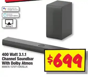 JB Hi-Fi 400 Watt 3.1.1 Channel Soundbar With Dolby Atmos offer