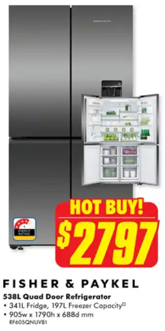 The Good Guys FISHER & PAYKEL 538L Quad Door Refrigerator offer