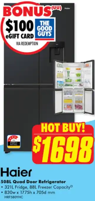 The Good Guys Haier 508L Quad Door Refrigerator offer