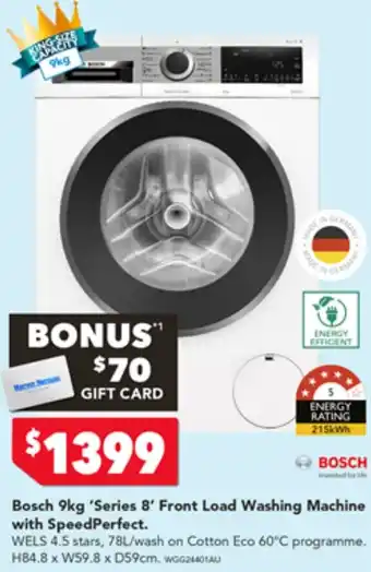 Harvey Norman Bosch 9kg 'Series 8' Front Load Washing Machine with SpeedPerfect offer