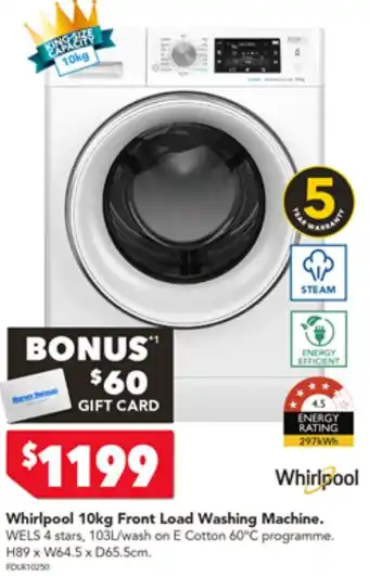 Harvey Norman Whirlpool 10kg Front Load Washing Machine offer