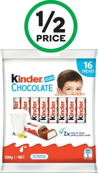 Woolworths Kinder Chocolate Sharepack 200g Pk 16 offer