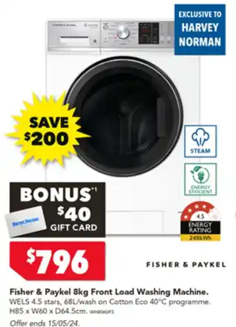 Harvey Norman Fisher & Paykel 8kg Front Load Washing Machine offer