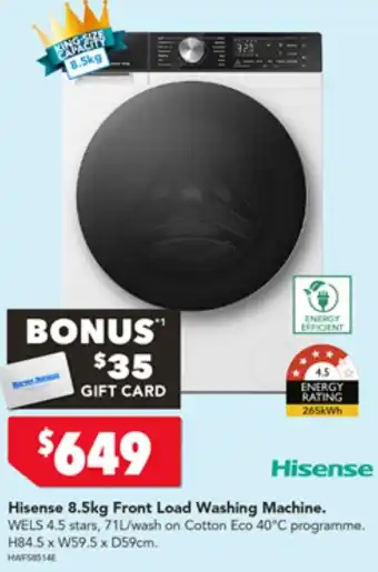 Harvey Norman Hisense 8.5kg Front Load Washing Machine offer