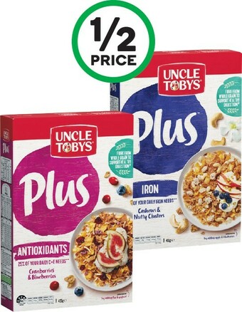 Woolworths Uncle Tobys Plus Cereal 410-435g offer
