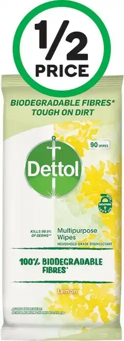 Woolworths Dettol Biodegradable Disinfectant Cleaning Wipes Pk 90 offer