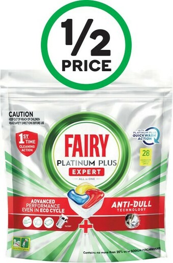Woolworths Fairy Platinum Plus Dishwasher Tablets Pk 28 offer
