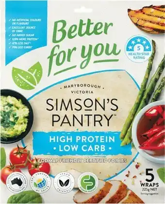 Woolworths Simson’s Pantry Better For You Wraps 210-225g Pk 5 offer