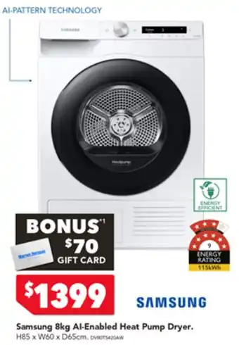 Harvey Norman Samsung 8kg Al-Enabled Heat Pump Dryer offer