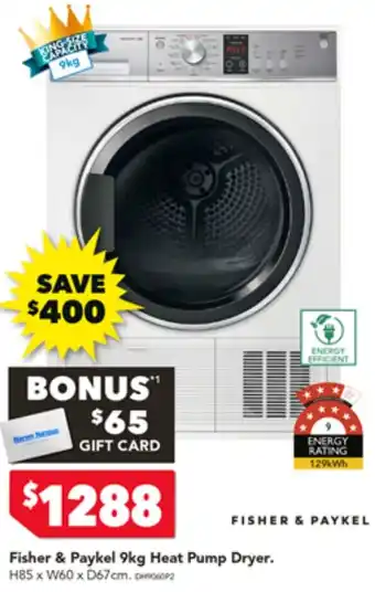 Harvey Norman Fisher & Paykel 9kg Heat Pump Dryer offer