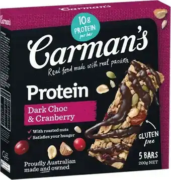 Woolworths Carman’s Muesli, Nut or Protein Bars 150-270g Pk 5/6 offer