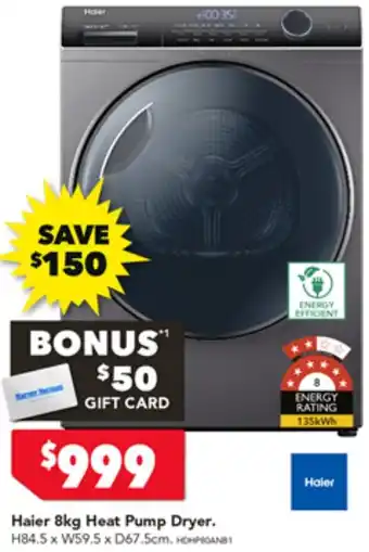 Harvey Norman Haier 8kg Heat Pump Dryer offer