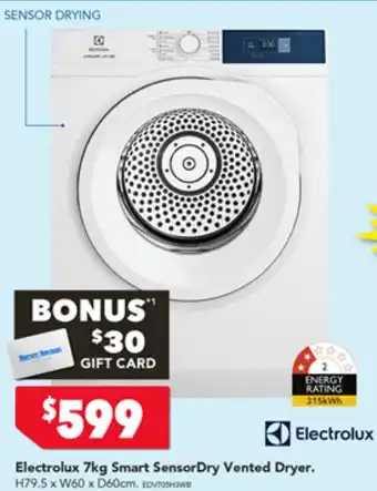 Harvey Norman Electrolux 7kg Smart SensorDry Vented Dryer offer