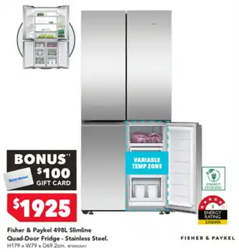 Harvey Norman Fisher & Paykel 498L Slimline Quad-Door Fridge - Stainless Steel offer