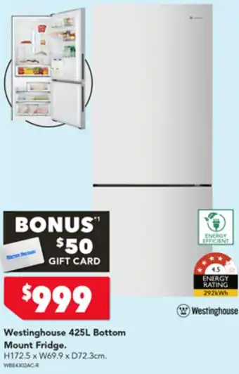 Harvey Norman Westinghouse 425L Bottom Mount Fridge offer