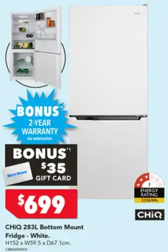 Harvey Norman CHIQ 283L Bottom Mount Fridge - White offer