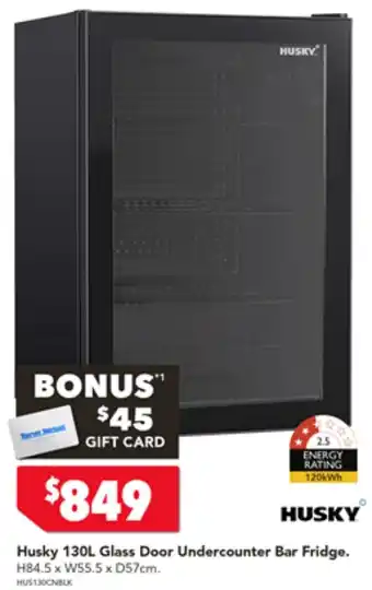 Harvey Norman Husky 130L Glass Door Undercounter Bar Fridge offer