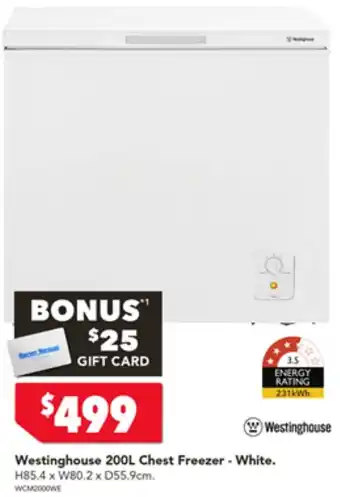 Harvey Norman Westinghouse 200L Chest Freezer - White offer