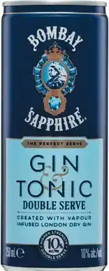 Woolworths Bombay Sapphire Double Serve Gin & Tonic Cans 4x250ml offer