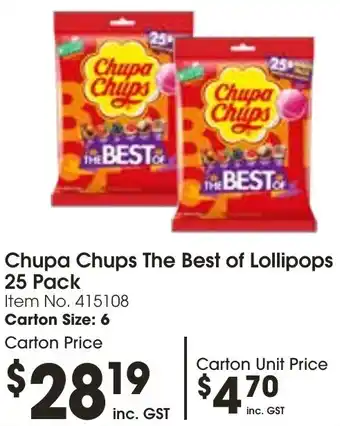 Campbells Wholesale Chupa Chups The Best of Lollipops 25 Pack offer