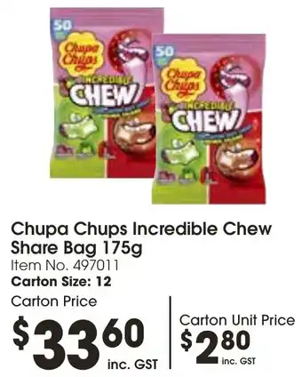 Campbells Wholesale Chupa Chups Incredible Chew Share Bag 175g offer