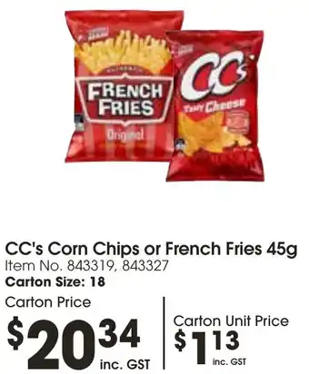 Campbells Wholesale CC's Corn Chips or French Fries 45g offer