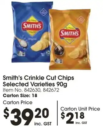 Campbells Wholesale Smith's Crinkle Cut Chips Selected Varieties 90g offer