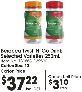 Campbells Wholesale Berocca Twist 'N' Go Drink Selected Varieties 250mL offer