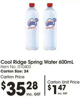 Campbells Wholesale Cool Ridge Spring Water 600mL offer