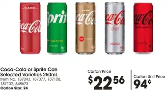 Campbells Wholesale Coca-Cola or Sprite Can 250ml offer