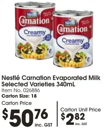 Campbells Wholesale Nestlé Carnation Evaporated Milk 340ml offer